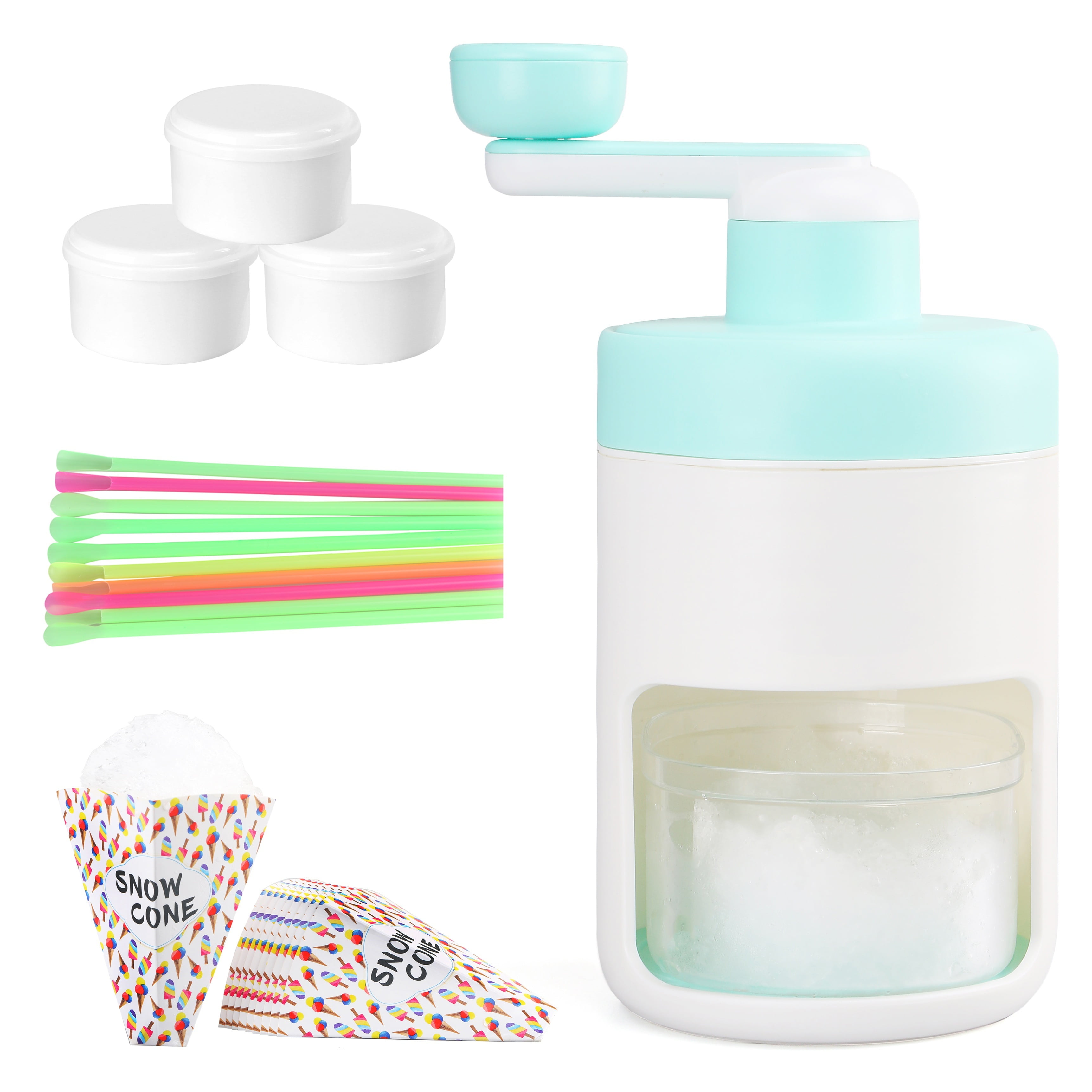 Manual Ice Shaver With 3 Ice Trays, 10 Paper Cones, 10 Spoon Straws