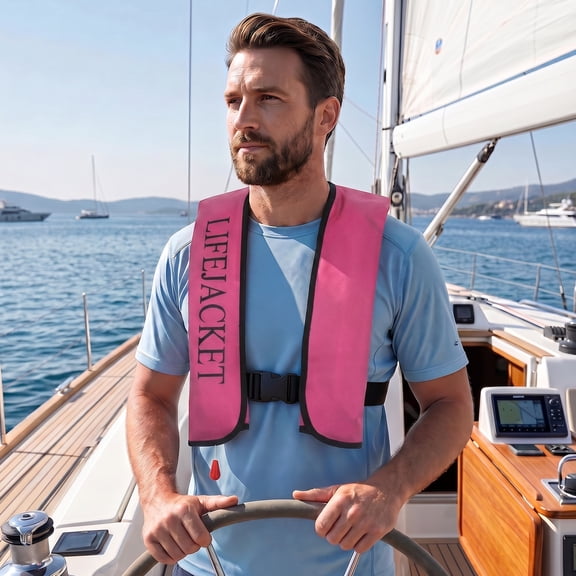 Manual Inflatable Swim Vest 150N Floatation Jacket with Whistle Reflective Tape for Paddleboarding Boating (Pink)