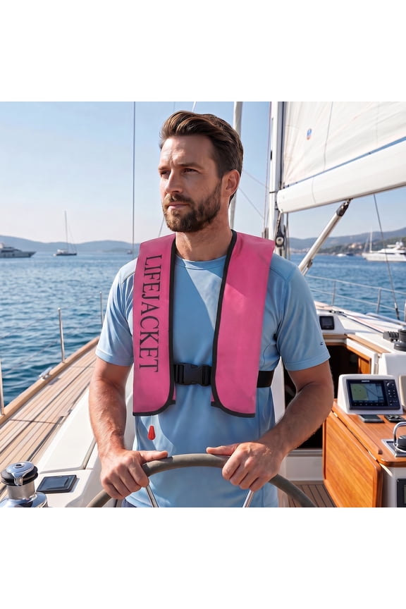 Manual Inflatable Swim Vest 150N Floatation Jacket with Whistle Reflective Tape for Paddleboarding Boating (Pink)
