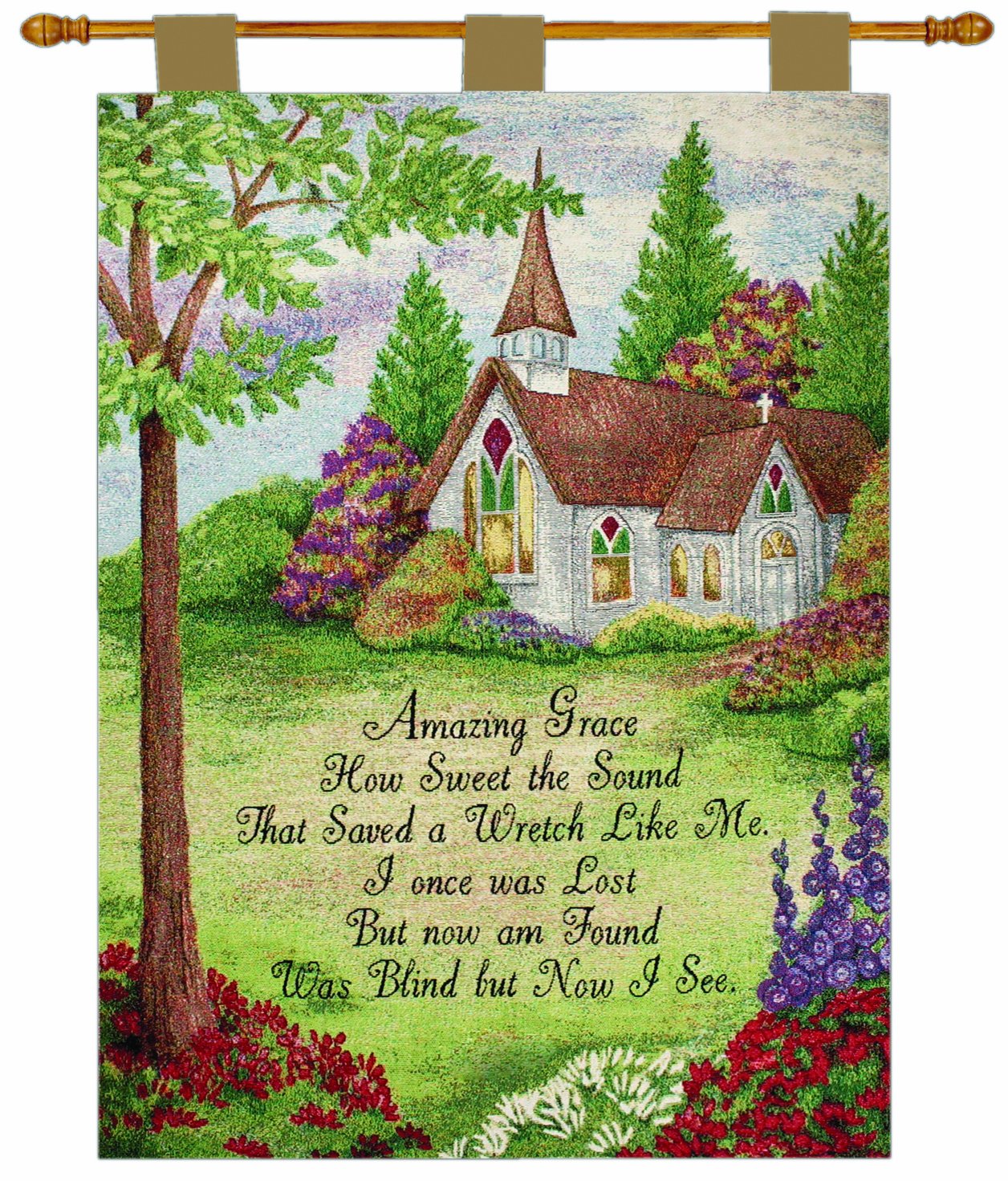 Amazing Grace Church Garden Cotton Wall Hanging with Rod