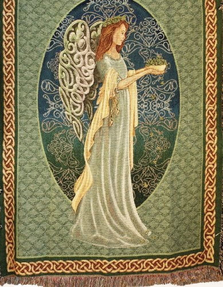 Irish Angel Celtic-Inspired Green and Gold Tapestry Throw