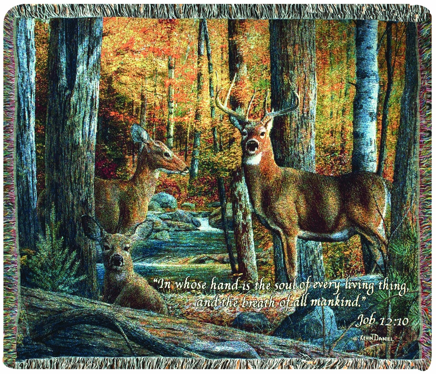 Rustic Multicolor Cotton Tapestry Throw with Deer Design