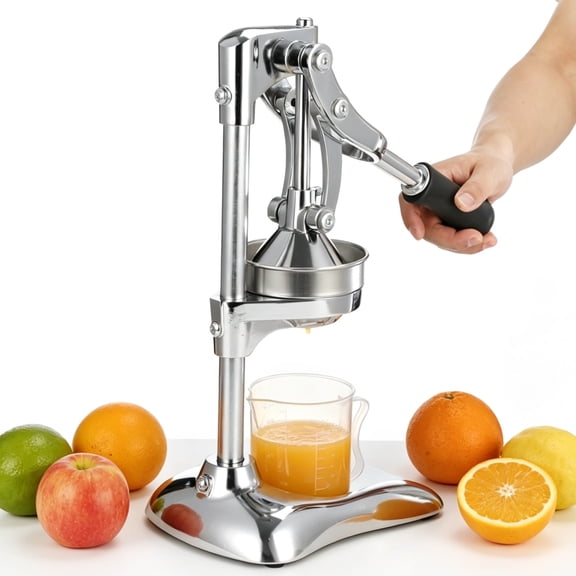 Manual Juicer, 9.4 x 7.9 x 16.9 Stainless Steel Lemon Squeezer with Long Handle and Anti-Slip Base, Heavy Duty Juice Extractor Machine with Detachable Strainer for Home Kitchen, Restaurant