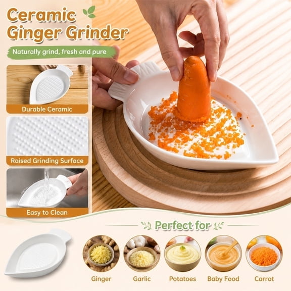 Manual Kitchen Grinder Tool, Handheld Ceramic Garlic Grater, Prep Grater Plate for Grinding Ginger and Garlic into Fine Paste, Student Prep Plate for Milling Carrot Fruit Puree,