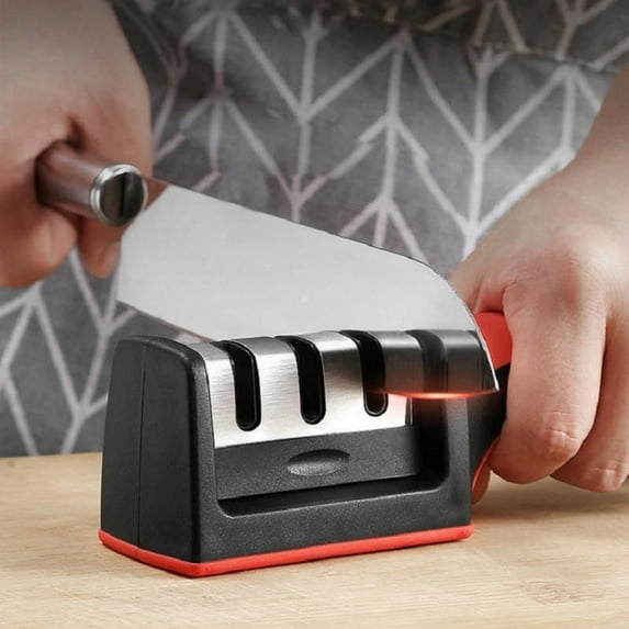 Manual Knife Sharpener, 3-Stage Tool for Sharpening Dull Blades, Compact Design for Easy Storage in Kitchen Drawer