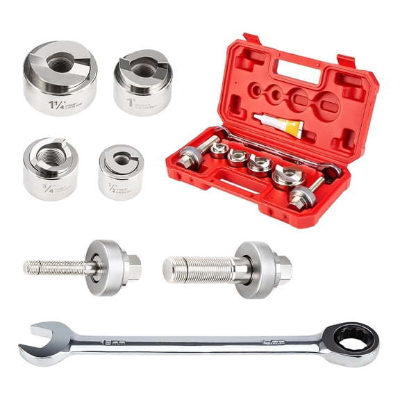 Manual Knockout Hole Punch Driver Kits 1/2",3/4",1",1-1/4" Electrical Conduit Hole Cutter Set KO Tool Kits with Wrench,Punch Dies be Seconday Cutter,Can't Use for Stainless Steel Plat