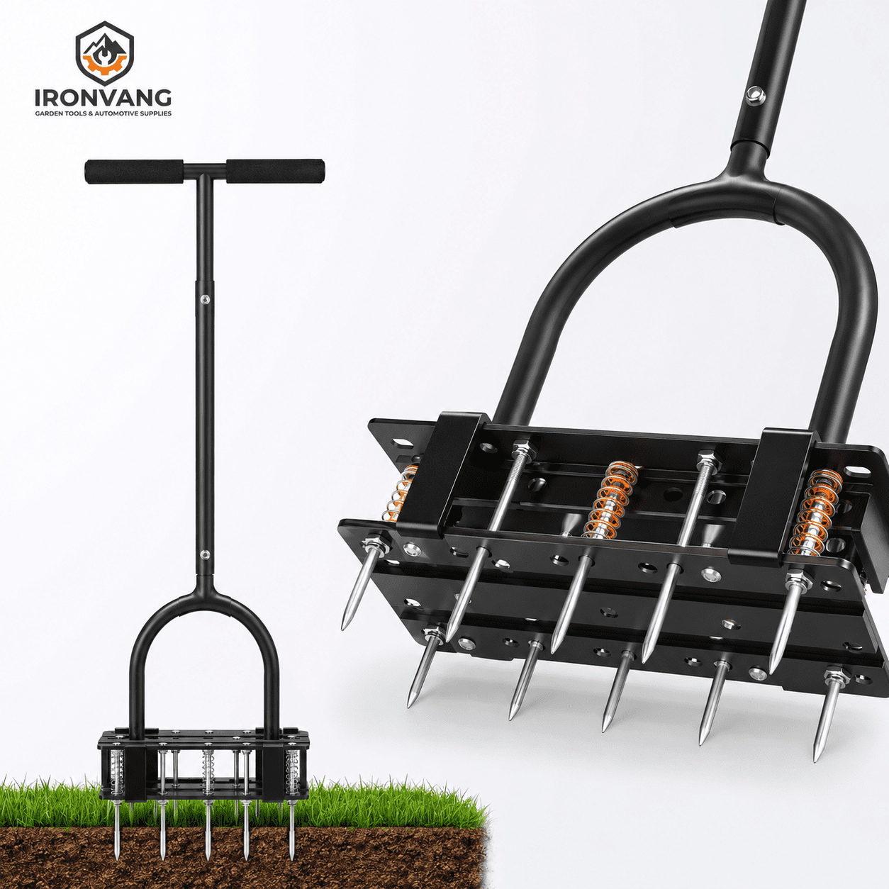Manual Lawn Aerator Tool with 15 Spikes, 6 Inch Steel Spike Grass Aerator with Spring Assist Foot Plate for Yard, Lawn, Garden Soil Loosening and Lawn Care Product Description