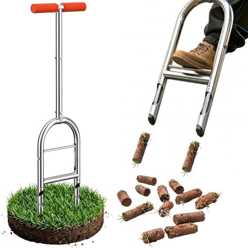Manual Lawn Aerator Tool - Core Aerator with Step-to-Eject Technology for Never-Clogging Lawn Aeration, Heavy-Duty Steel Construction,Easy DIY Plug Aerator for Healthier Grass and Yard (Orange)