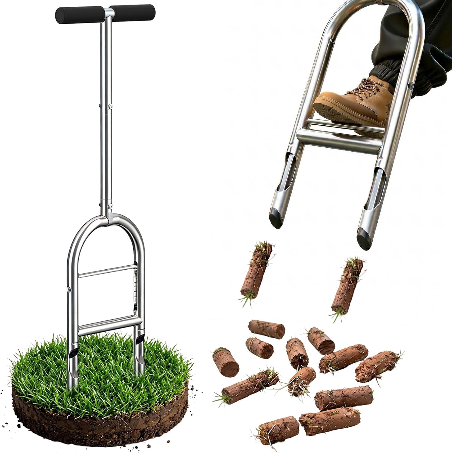 Manual Lawn Aerator Tool - Core with Step-to-Eject Technology for Never-Clogging Aeration, Heavy-Duty Steel Construction,Easy DIY Plug Healthier Grass and Yard (Black)