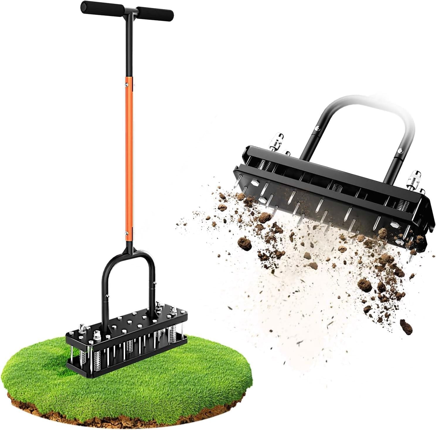 Manual Lawn Aerator Tool, Grass & Yard Aerator, Lightweight 7.7 lb with 21 × 3.5" Steel Spikes, Ergonomic Automatic Reset Design, Deep Soil Aeration for Healthier Lawns
