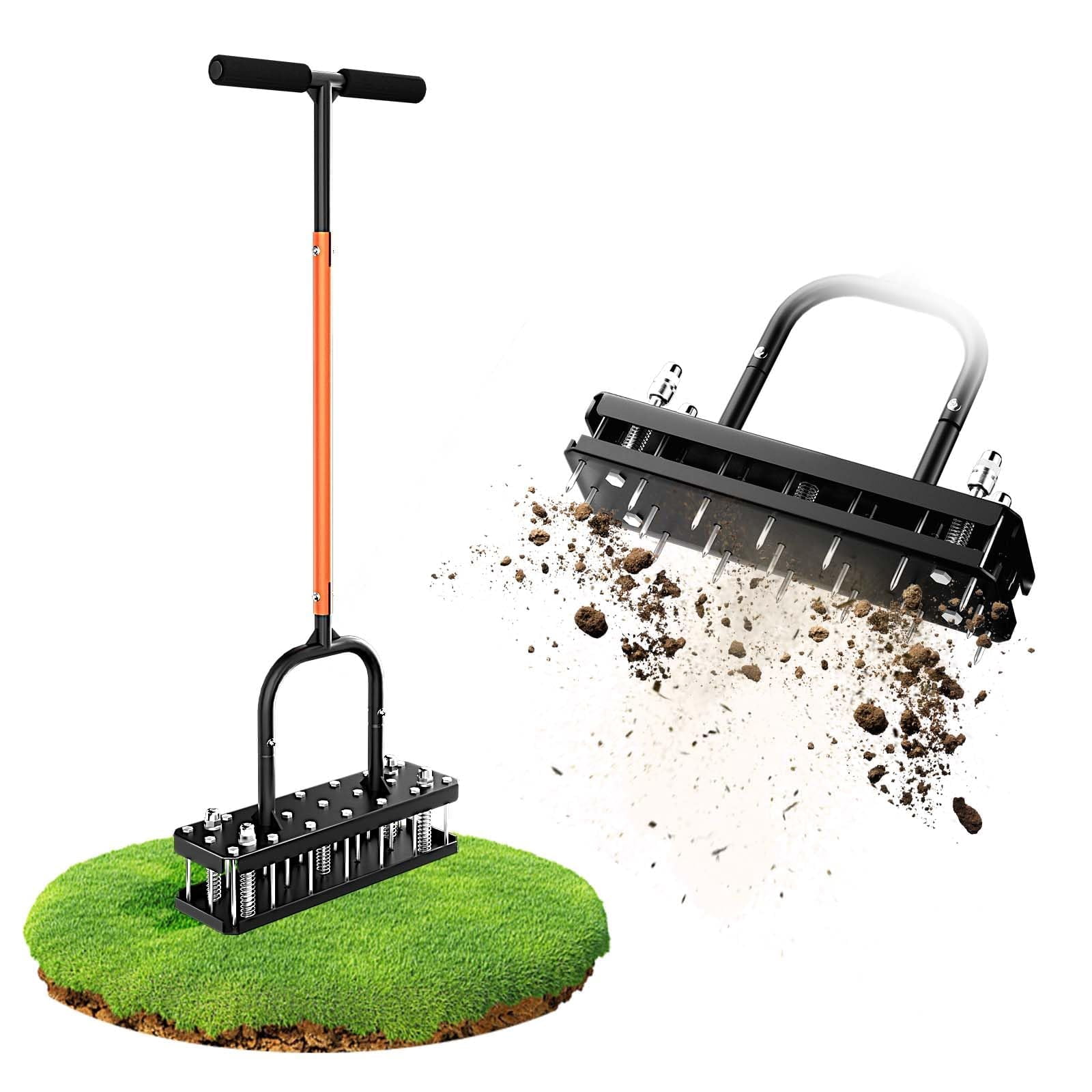 Manual Lawn Aerator Tool  Grass & Yard Lightweight 7.7 Lb With 21 * 3.5" Steel Spikes Automatic Reset Design Deep Soil Aeration For Healthier Lawns