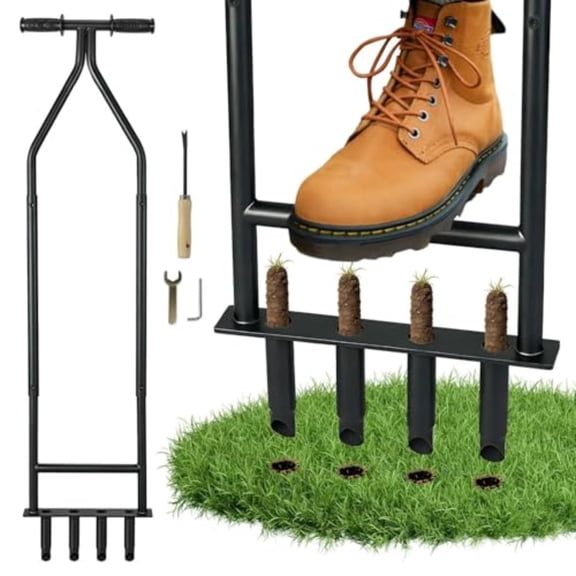 Manual Lawn Aerator Tool Heavy Duty Detachable Iron Grass Aerator with Root Weeder Reducing Soil Compaction Yard Aeration Tool for Garden Lawn Care