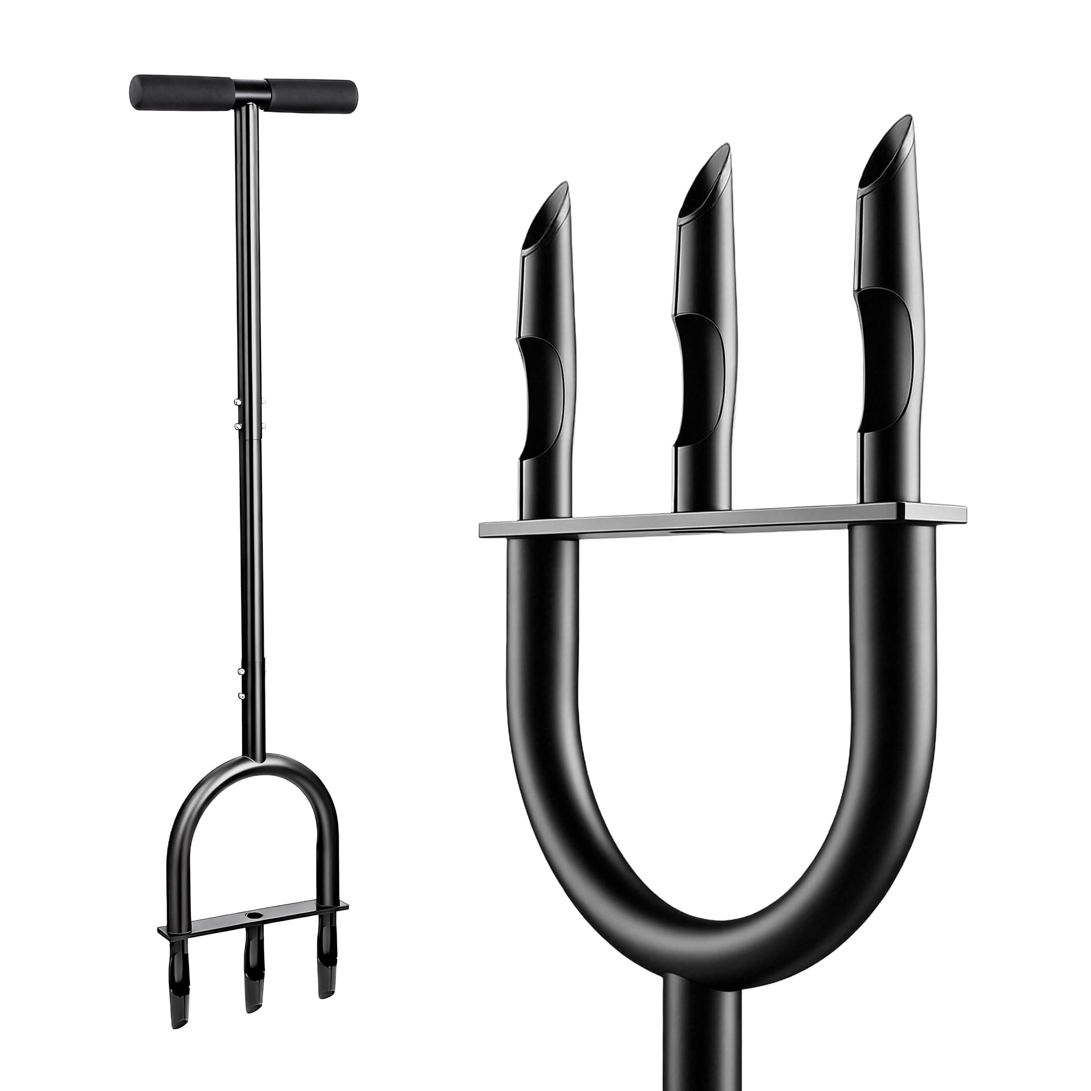 Manual Lawn Core Aerator Tool - Heavy Duty Hand Soil With 3 Hollow Tines  Pre-assembled & Garden Plug Remover For Grass Growth Improvem