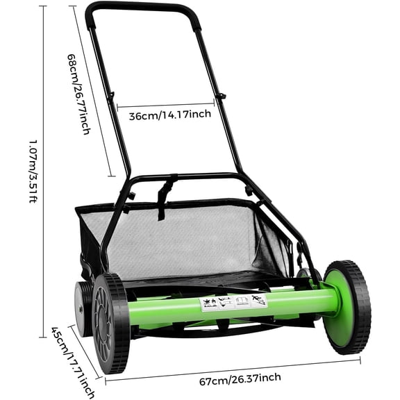 Manual Lawn Mower, 20 Inch Push Reel Lawnmower 5-Blade Cordless Grass Sweeper with Catcher, Adjustable Height for Garden Yard