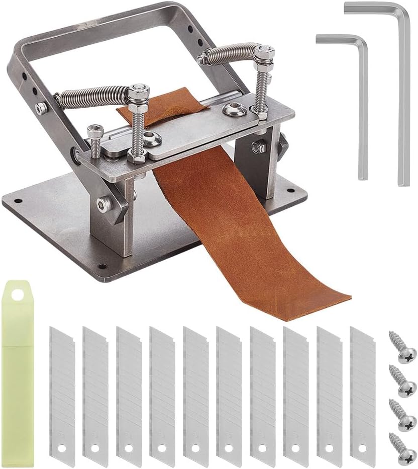 Manual Leather Peeling Machine Stainless Steel Leather Peeling Skiving Machine with 10pcs Blades Leather Peel Working Tools Manual Leather Splitter