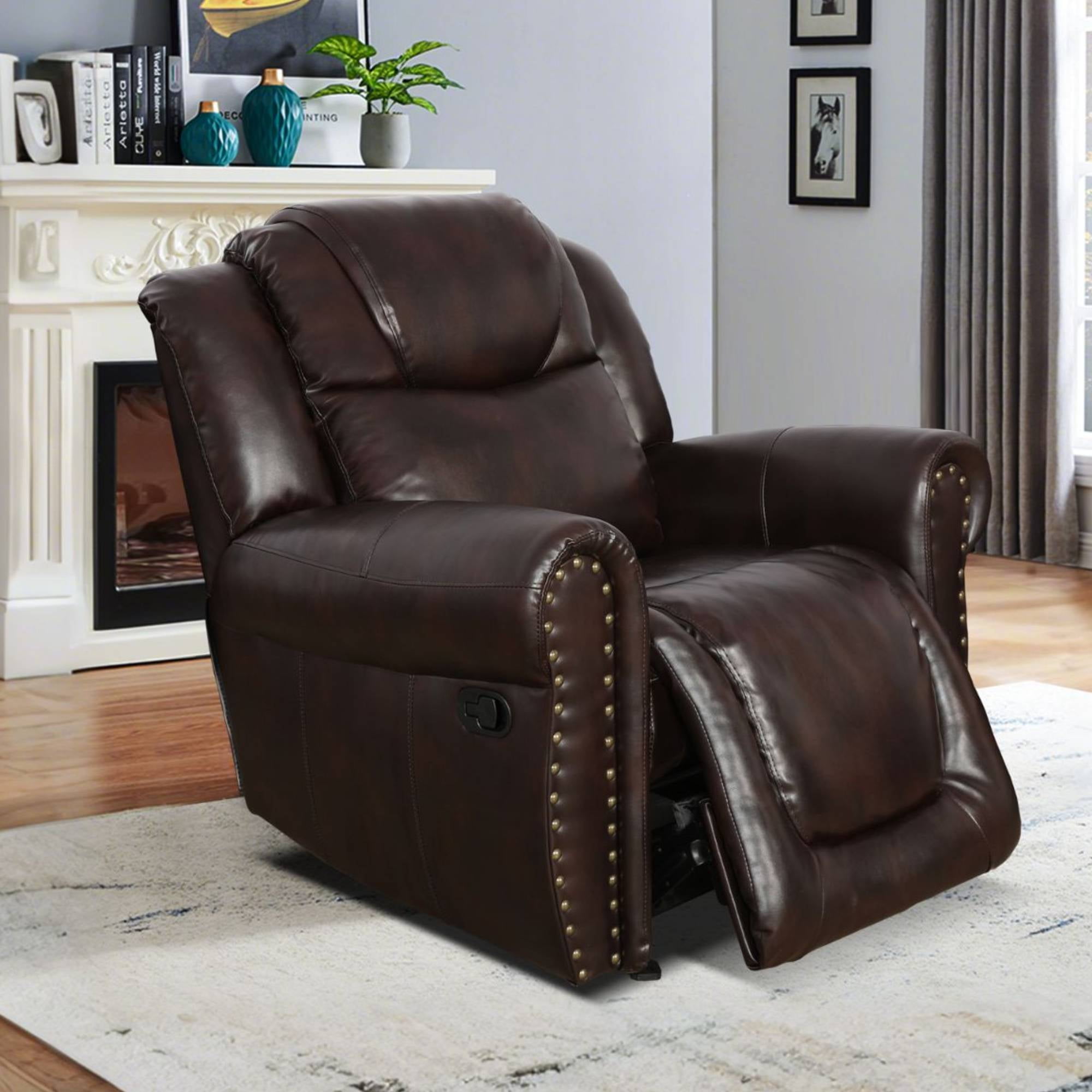 Manual Leather Recliner Chair Reclining Sofa Chair, Home Theater Seating for Living Room, Espresso