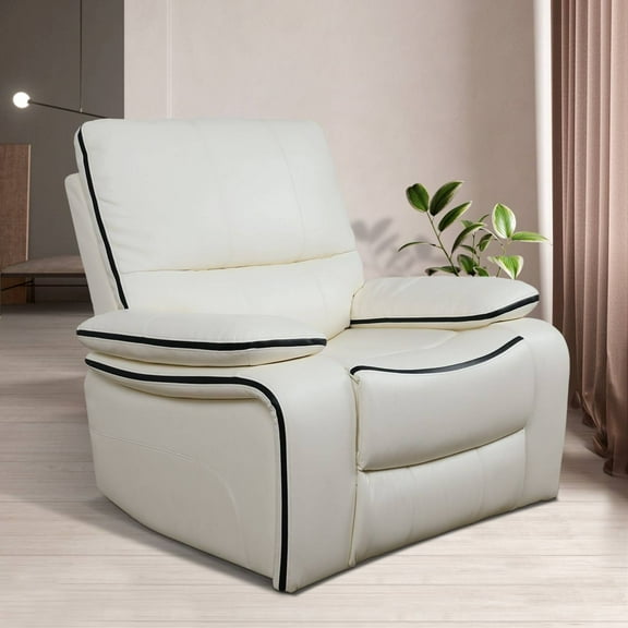 Manual Leather Recliner Chair Reclining Sofa Chair for Living Room,Office Furniture, White