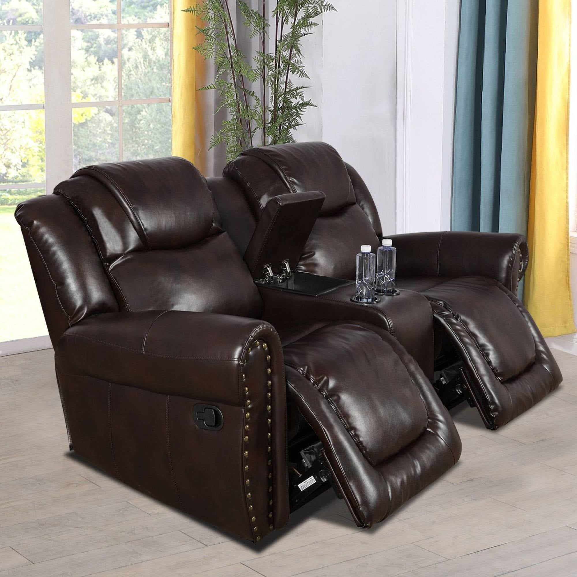 Manual Leather Recliner Loveseat Chair Reclining Sofa Chair, Home Theater Seating for Living Room, Espresso