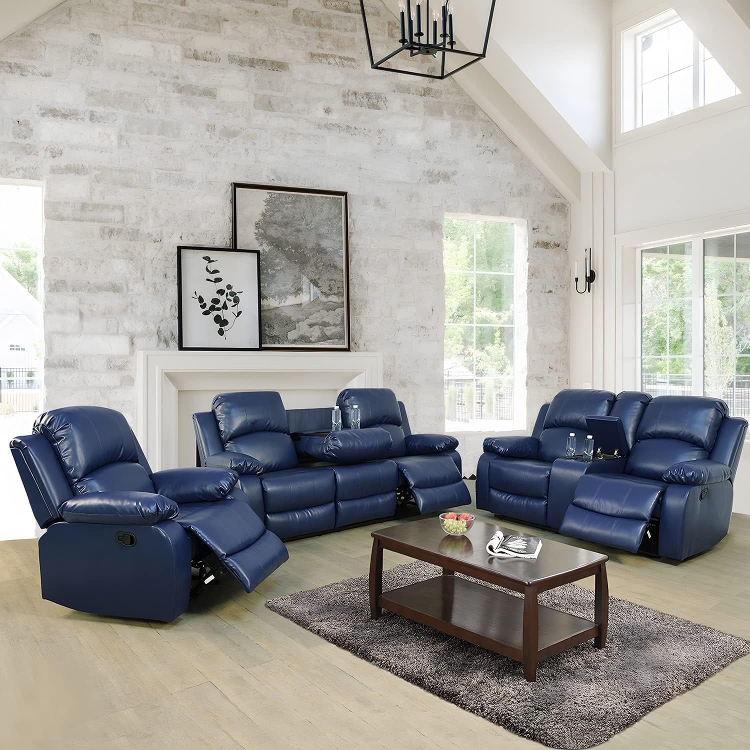 Manual Leather Recliner Sofa Set for Living Room Furniture Set,Leather ...
