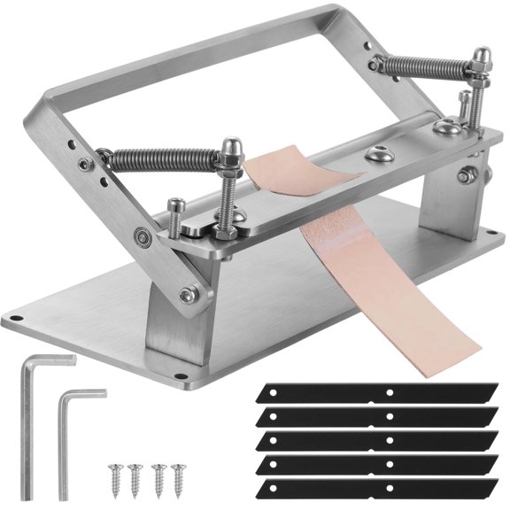 Manual Leather Splitter Tool, Long Stainless Steel Leather Skiver With Adjustable Thickness, Includes 5 Replaceable Cutters, Hex Wrenches, Screws, DIY Leathercraft Equipment