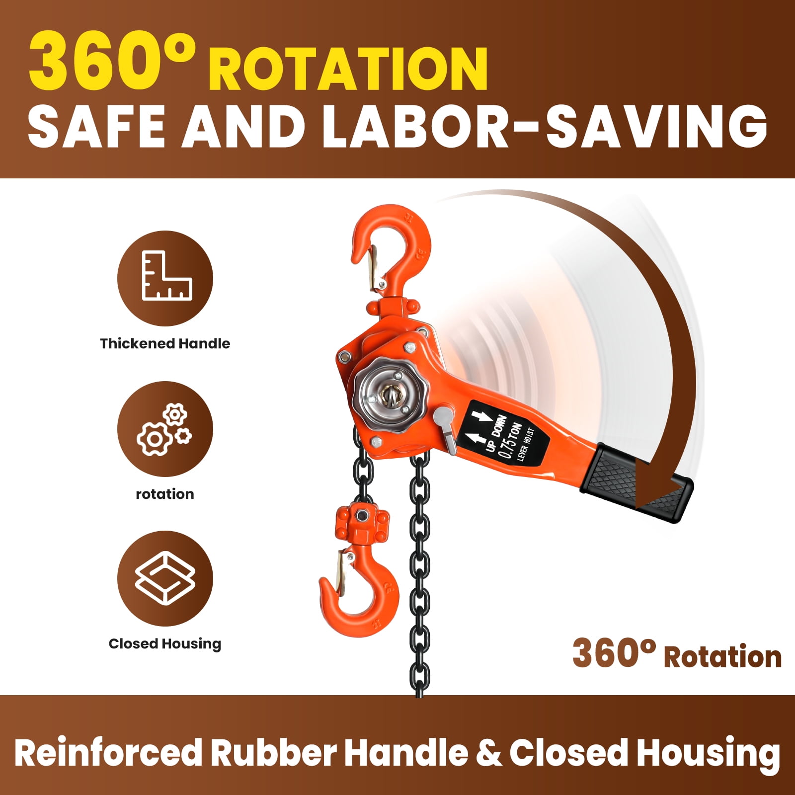 Rotation Rack Chain Manual Lever Chain Hoist, 0.75 Ton1650 lbs Capacity 10 FT Come Along ...