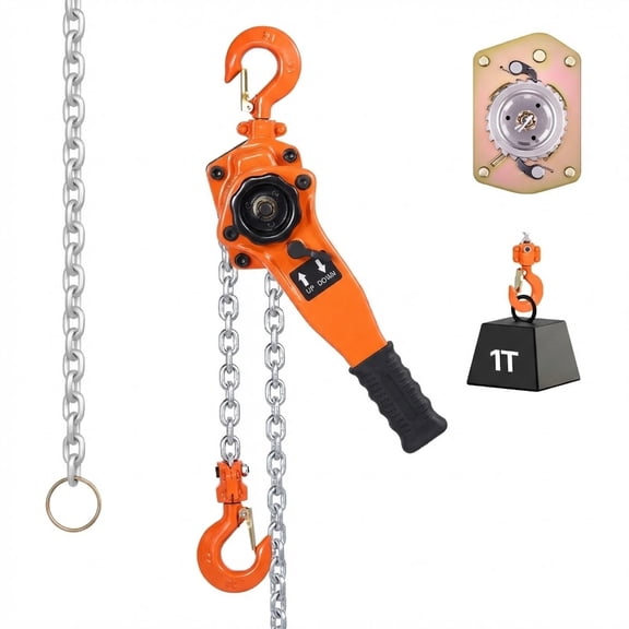 Manual Lever Chain Hoist, 1T 2200LBS Capacity Heavy Duty Come Along, 10FT Lift G80 Alloy Steel Chain With Dual Pawl Mechanical Brake,360Rotating Hooks, for Warehouse Construction Garage