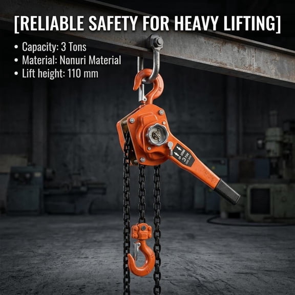 Double-Pawl Brake Hoist, 6600LBS Manual Lever Hoist with 10FT Chain and Hooks, Chain Hoist with Safety Latches for Factory Dock Lifting