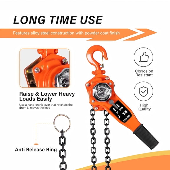 Manual Lever Chain Hoist,3 Ton 6600 lbs Come Along with 10 ft Chain,Labor-Saving Chain Hoist,Galvanized Manual Winch for Industrial Warehouse Factory Lifting Use