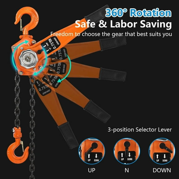 Manual Lever Chain Puller Hoist for Automotive Machinery Orange 0.25T 10FT