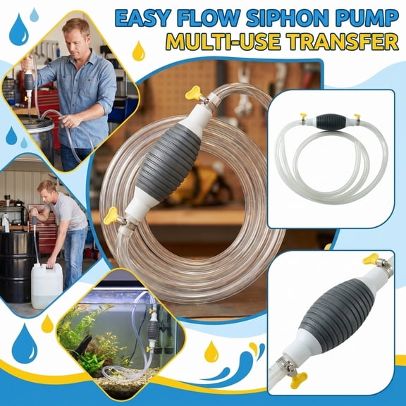 Manual Liquid Siphon Pump Kit with Hose, Switch and Clamps, Multi-Purpose Hand Fuel Transfer Pump for Gasoline, Water, Oil, for Automotive, Home, and Camping Use