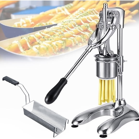 Manual Long French Fries Maker,30cm Potato Strips Machine,Manual Long French Fries Squeezer With Fried Basket,Stainless Steel Potato Cutter Long Fries Extruder 12 Holes