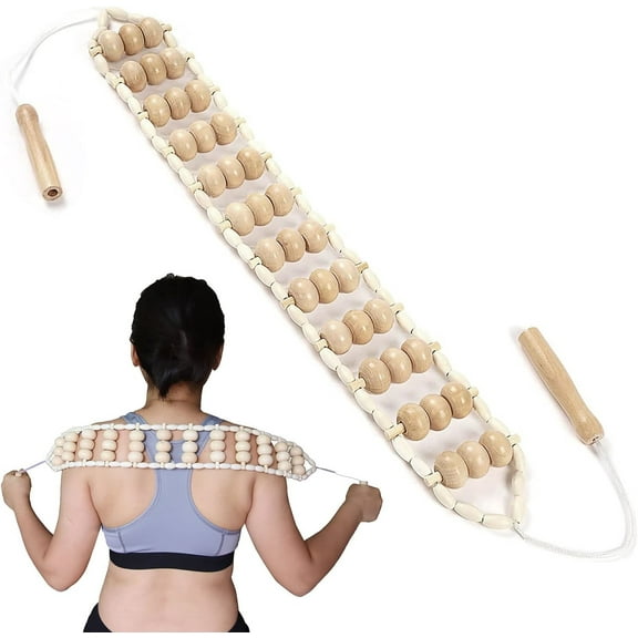 Manual Massage Strap,Portable Handheld Rolling,Wood Back Massager Roller Rope for Back Neck Leg Pain Relief