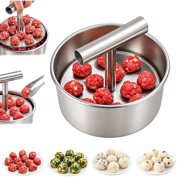 Manual Meat Baller Maker, 12 Holes Stainless Steel Meatball Making Mold, Non‑stick Easy‑Operate Meatball Shrimp Ball Tool For Home Kitchen Cooking