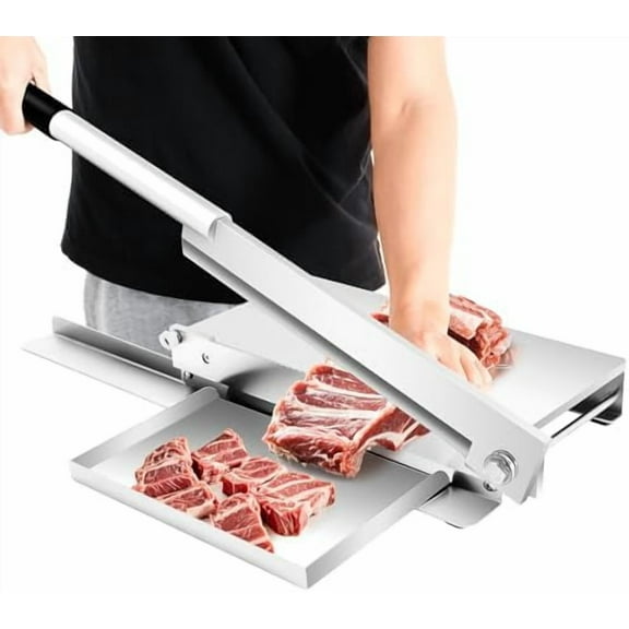 Manual Meat Bone Cutter, Stainless Steel Hard Bone Cutter with Serrated Undercut Blade 16 Inch  Precise Slicing for Ribs Poultry Fish & Herbs  Heavy Duty Food Slicer for Home Cooks & Chefs
