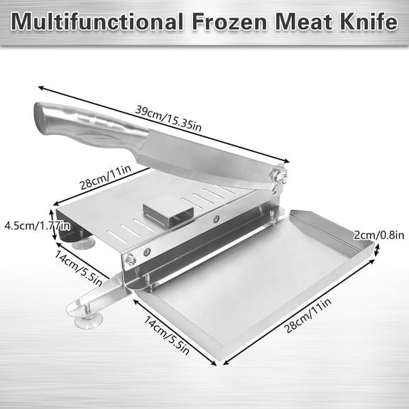 Manual Meat Cutter Stainless Steel Bone Slicer for Home Kitchen Fish Beef Chicken Ribs Vegetable Processing Tool with Stable Base and Safety Lock