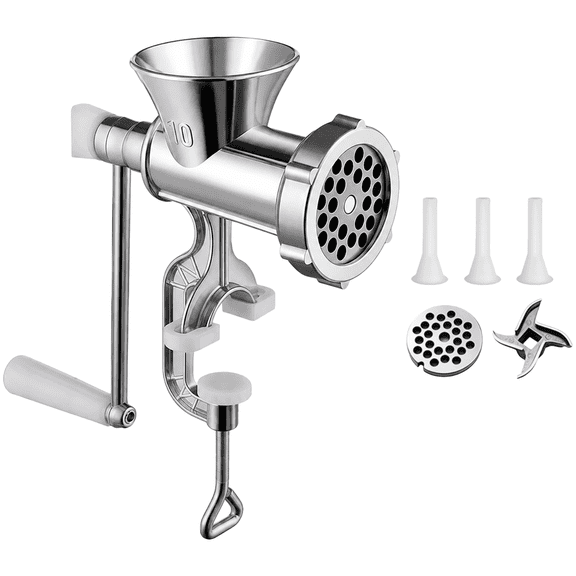Manual Meat Grinder Heavy Duty Hand Crank Mincer, Stainless Steel Sausage Stuffer for Home Kitchen, Large Capacity, Tungsten Blade