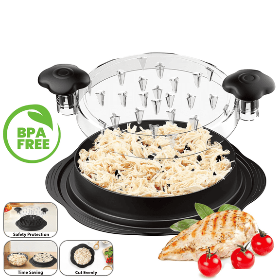 Manual Meat Shredder for Chicken, Pork & Turkey, BPA-Free Shredding Tool with Non-Slip Base & Clear Lid, Dishwasher Safe