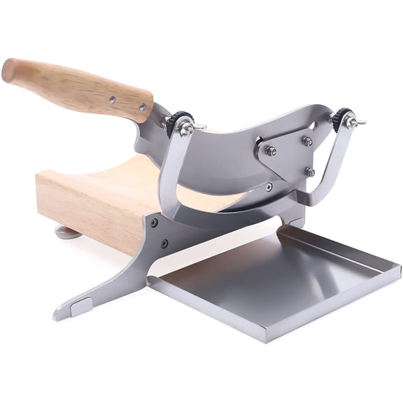 Manual Meat Slicer, Stainless Steel Slicing Machine, Frozen Meat Beef Bones Cutter, Herb Ginseng Slicer w/Solid Rubber Wood Handle for Chinese Herbs, Beef Jerky, Hard Fruits and Vegetables, Nougat