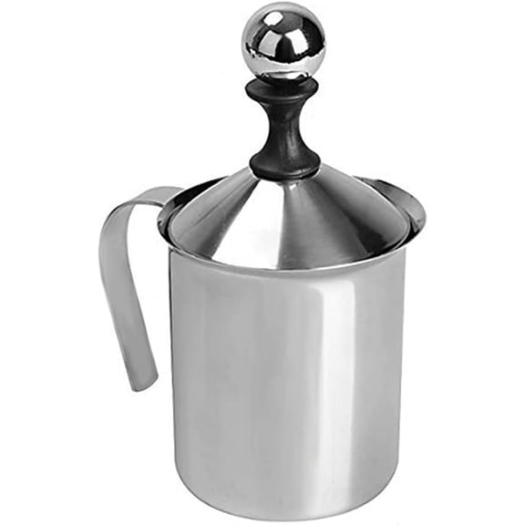 Manual Milk Frother, Stainless Steel Hand Pump Milk Foamer Handheld Milk Frothing Pitchers, Manual Operated Milk Foam Maker Japanese Double-Layered Hand Foamer(400ml)
