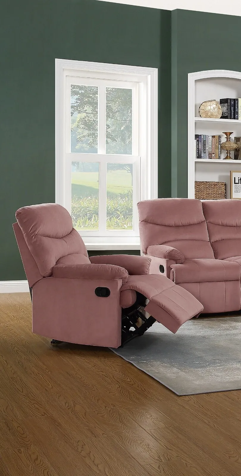 Manual Motion Single Recliner Chair Reclining Couch Soft Velvet Blush Pink 1pc Chair Plush Armrest Living Room