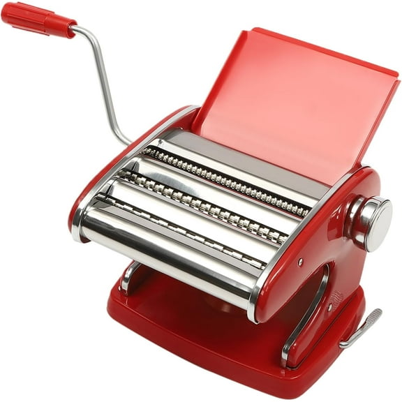 Manual Noodle Maker, Pasta Maker Machine with 6 Adjustable Thickness Settings - 3 Width, Suitable for Spaghetti Fettuccini Lasagna Dumpling, Suction Cup Design, Red