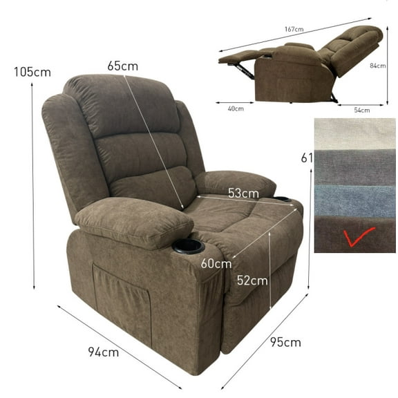 Manual Oversized Recliner Chairs w/Armrest, Backrest, 2 Cup Holders, Side Pocket,Lazy Boy Recliner Chair,Extra Wide Manual Recliner,Soft Rocking Sofa Chair