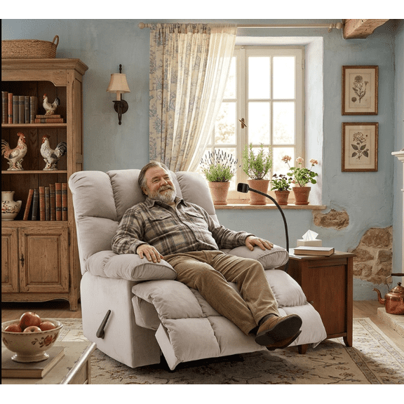 Manual Oversized Velvet Recliner Chair, Soft Overstuffed Back and Armrest, Single Reclining Sofa Chair for Living Room Bedroom Home Theater - Beige