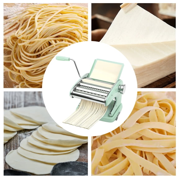 Manual Pasta Maker Machine, 6 Thickness Settings & 3 Cutters, Stainless Steel Pasta Maker with Suction Cup & Clamp for Spaghetti, Fettuccine, Lasagna, Dumpling Wrappers - Green
