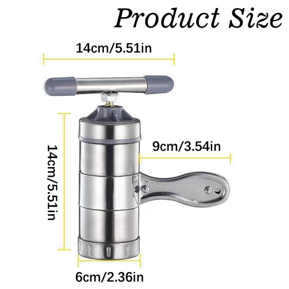 Manual Pasta Maker Machine - Stainless Steel Homemade Pasta Press with 5 Interchangeable Heads - Hand Crank Pasta and Noodle Press - 1 Set