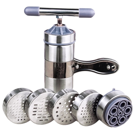 Manual Pasta Maker Machine,Stainless Steel Noodle Maker with 5 Replacement head,Heavy-Duty Hand Fettuccine Noodle Dough Press Machine,Kitchen Aid Accessories Pasta Tools for Home,Restaurant (Silver)