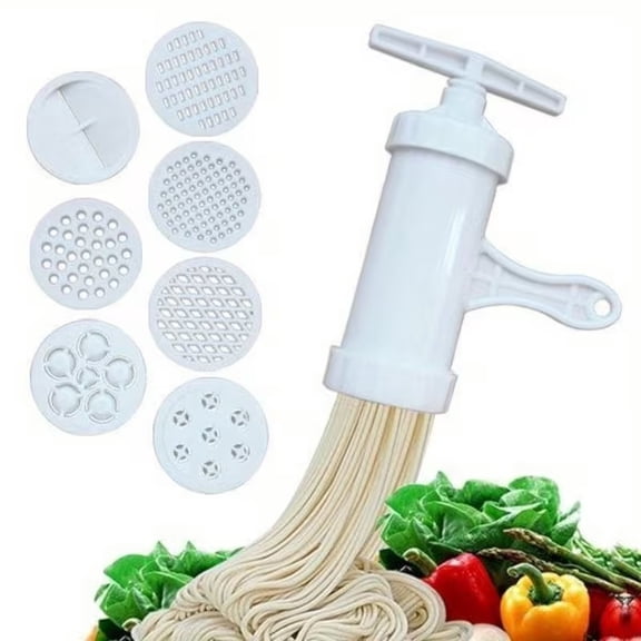 Manual Pasta Maker with 7 Shape Molds - Heavy Duty Plastic Pasta Press for Homemade Spaghetti, Lasagna, and Cavatelli