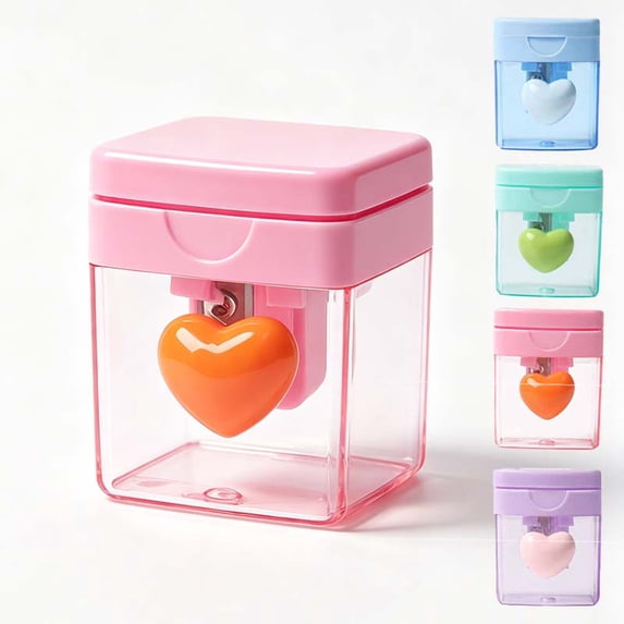 Manual Pencil Sharpener, Portable Cute Heart-Shaped Single Hole with Lid, Back to School Stationery Supplies,Blue