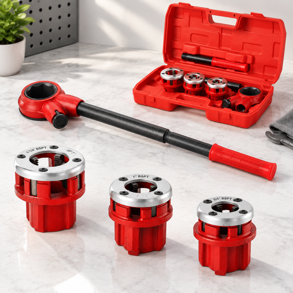 Manual Pipe Threading Tool Kit with 3 NPT Dies for Galvanized Aluminum Copper PVC Pipes