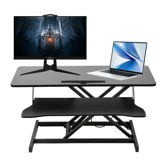 Manual Pneumatic Standing Desk Converter - 18.5" Adjustable Height with Keyboard Tray for Home, School, Office